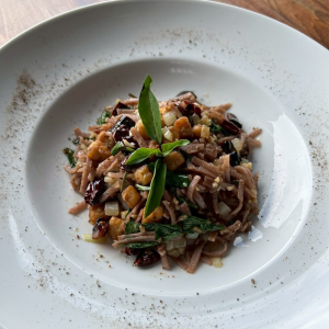Pasta with Tempeh, Dried Chili and Garlic